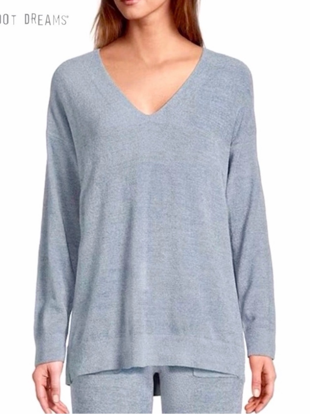 Barefoot Dreams Light Blue CozyChic Ultra Lite V-Neck Pullover Sweater Large